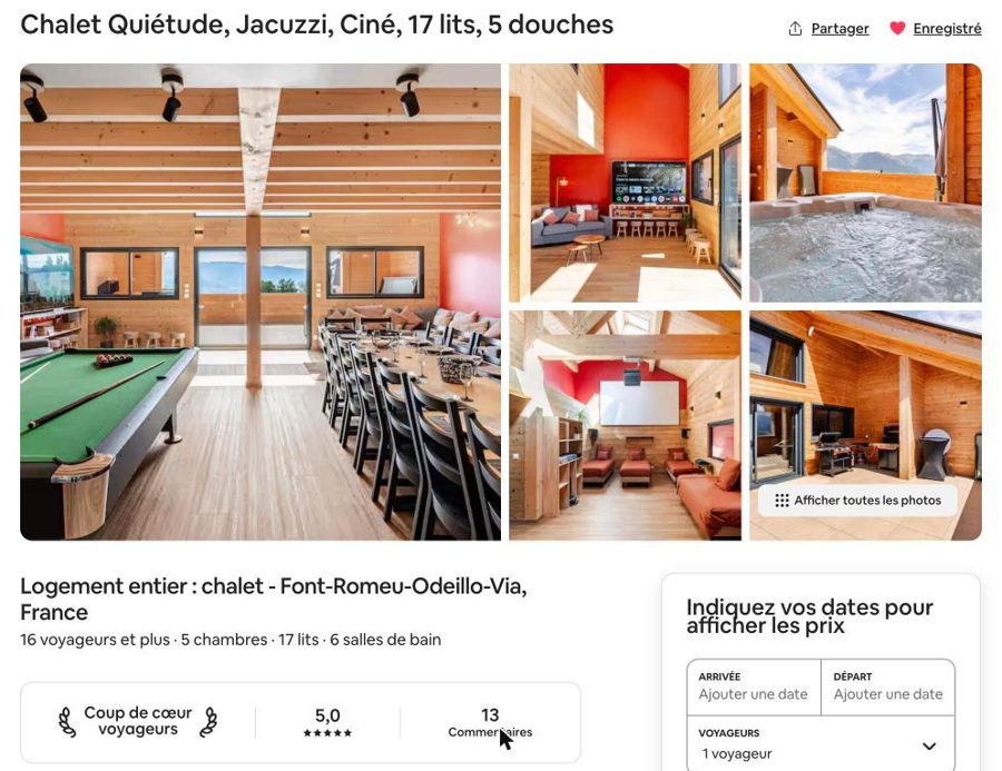 Annonce Airbnb de Chalet Quiétude, Coup de cœur voyageurs, note 5,0
